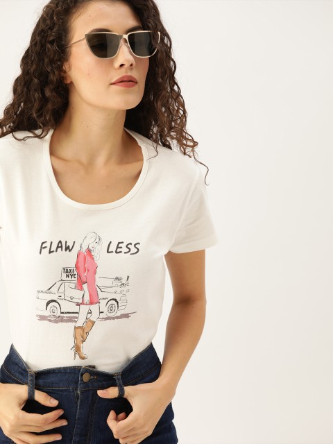 

Moda Rapido Women White Printed Round Neck T-shirt
