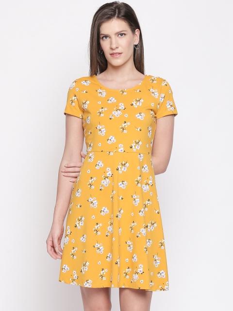 

Honey by Pantaloons Women Mustard Yellow Printed Fit and Flare Dress