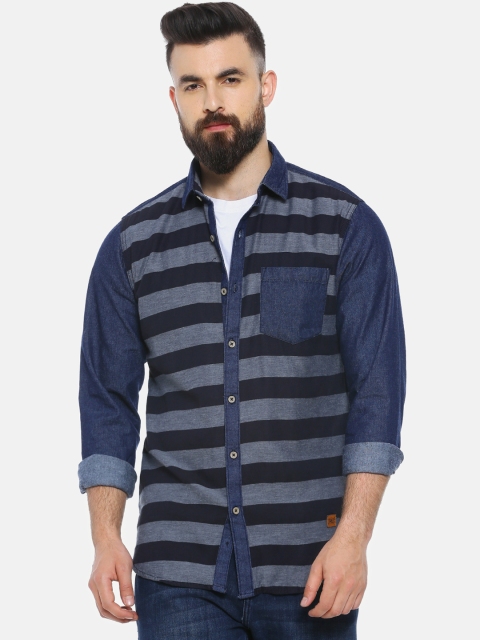 

Campus Sutra Men Blue & Grey Regular Fit Striped Casual Shirt