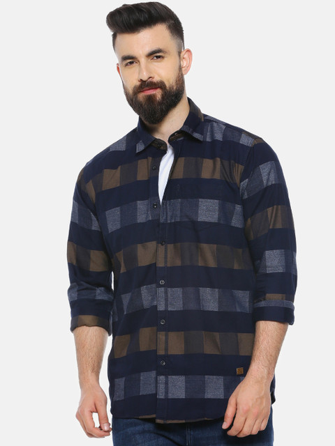 

Campus Sutra Men Blue & Brown Regular Fit Checked Casual Shirt