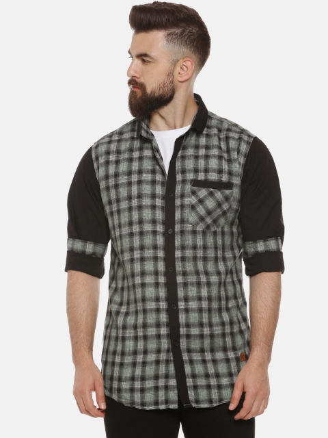 

Campus Sutra Men Black & Grey Regular Fit Checked Casual Shirt