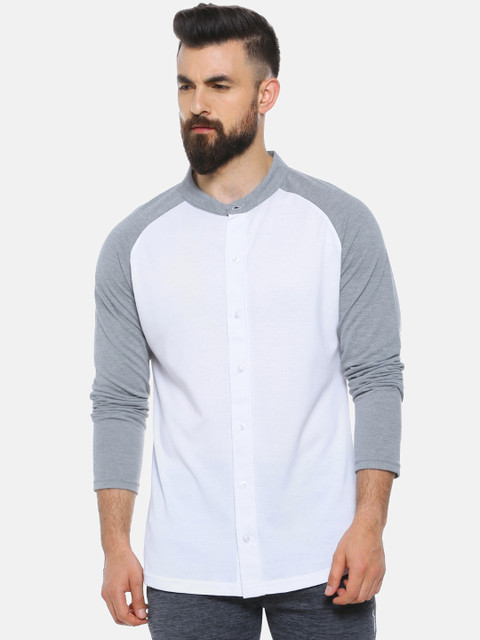

Campus Sutra Men White & Grey Colourblocked Cotton Casual Shirt