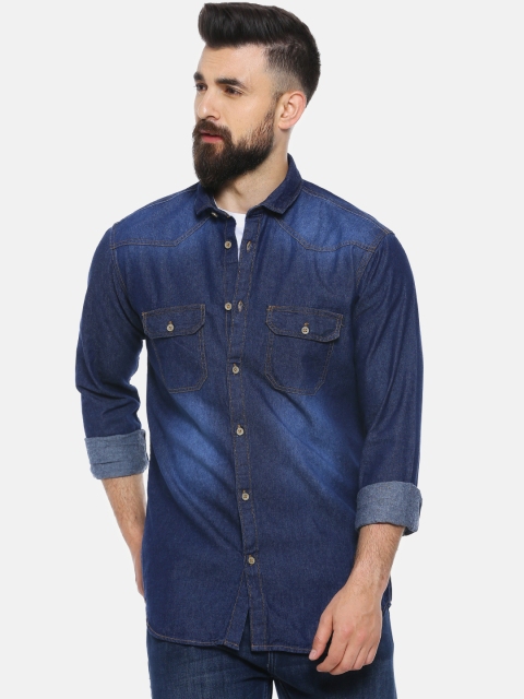 

Campus Sutra Men Navy Blue Regular Fit Faded Casual Denim Shirt