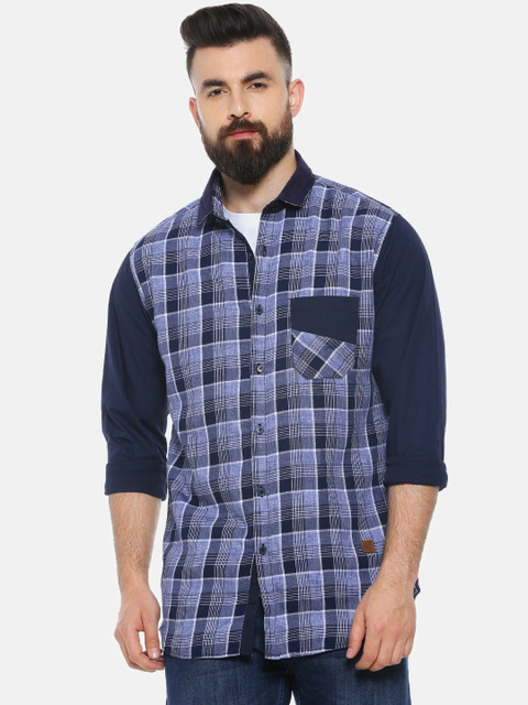 

Campus Sutra Men Navy Blue & White Regular Fit Checked Casual Shirt