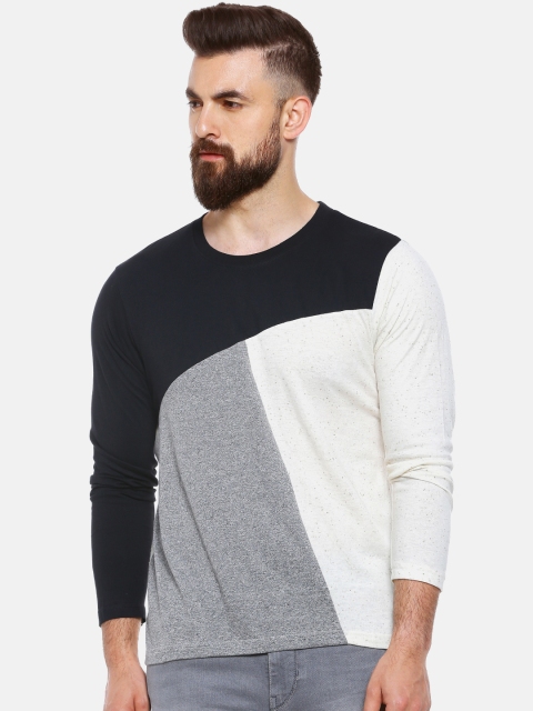 

Campus Sutra Men Off-White Colourblocked Round Neck T-shirt