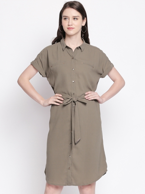 

Annabelle by Pantaloons Women Olive Green Solid Shirt Dress