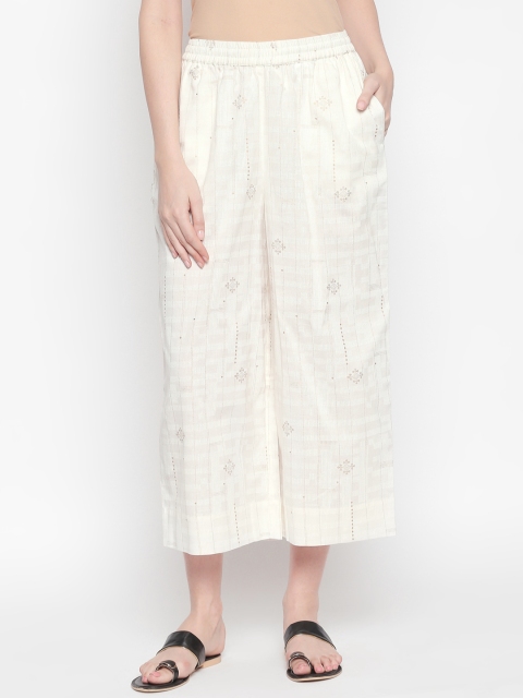 

RANGMANCH BY PANTALOONS Women Off-White Printed Straight Palazzos