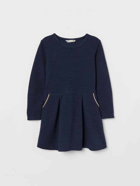 

H&M Girls Navy Blue Solid Jersey Fit and Flare Dress