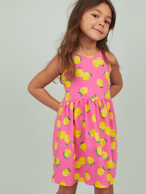 

H&M Girls Pink & Yellow Printed Patterned Jersey Dress