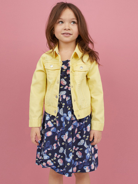 

H&M Girls Navy Blue & Pink Printed Patterned Jersey Dress