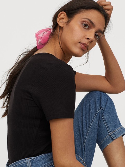 

H&M Women Black Ribbed Jersey Body