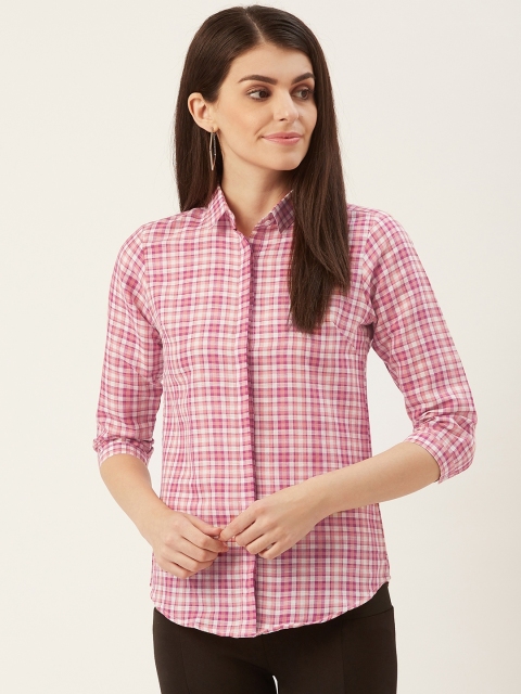 

Hancock Women Pink & Off-White Slim Fit Checked Formal Shirt