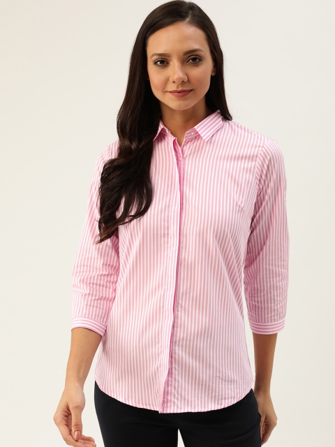 

Hancock Women Pink & White Slim Fit Striped Formal Shirt