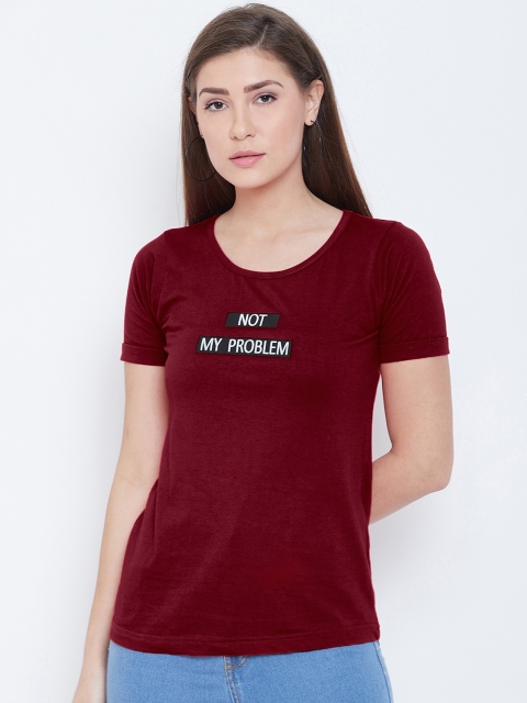 

CHROME & CORAL Women Maroon Printed Round Neck T-shirt
