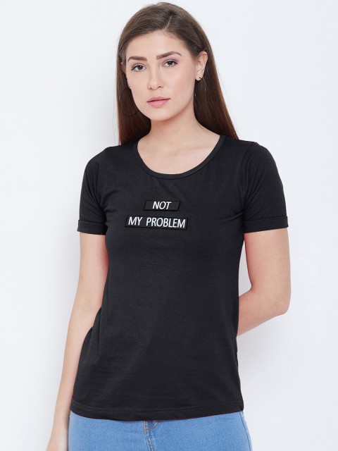 

CHROME & CORAL Women Black Printed Round Neck T-shirt