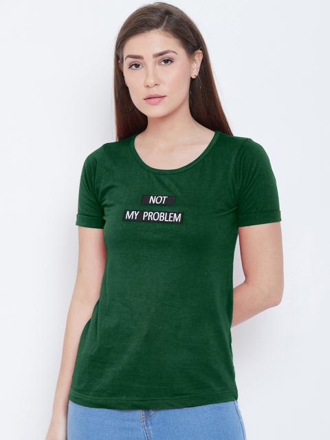 

CHROME & CORAL Women Green Printed Round Neck T-shirt