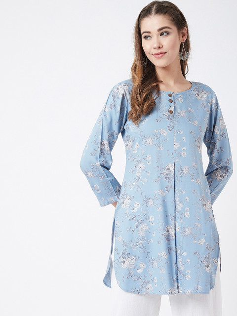 

Tissu Women Blue & White Printed Straight Kurti