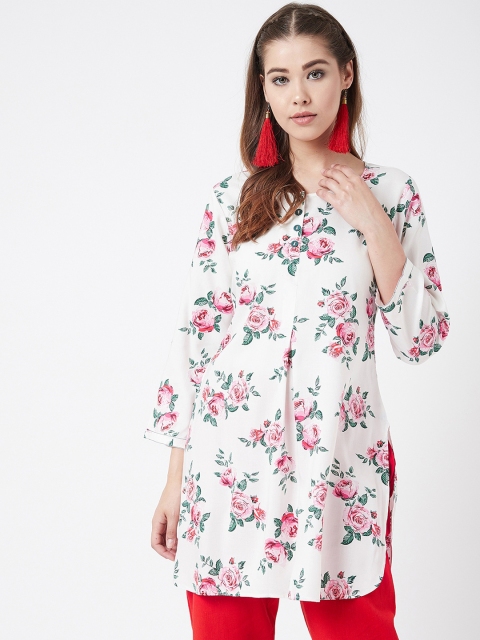 

Tissu Women White & Red Floral Printed Straight Kurti