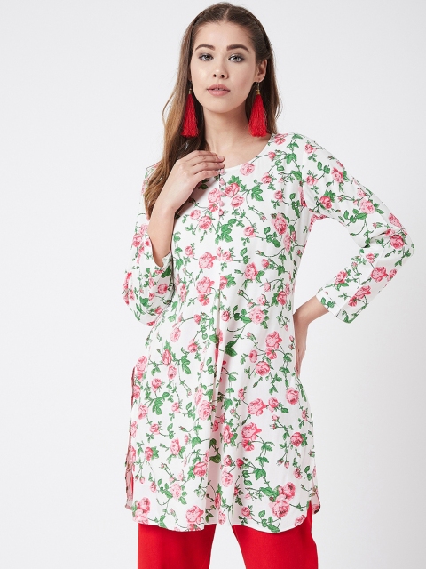 

Tissu Women White & Pink Floral Printed Straight Kurti