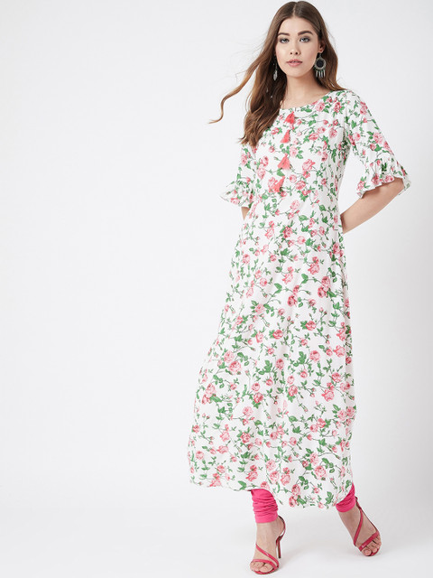 

Tissu Women White & Pink Floral Printed A-Line Kurta