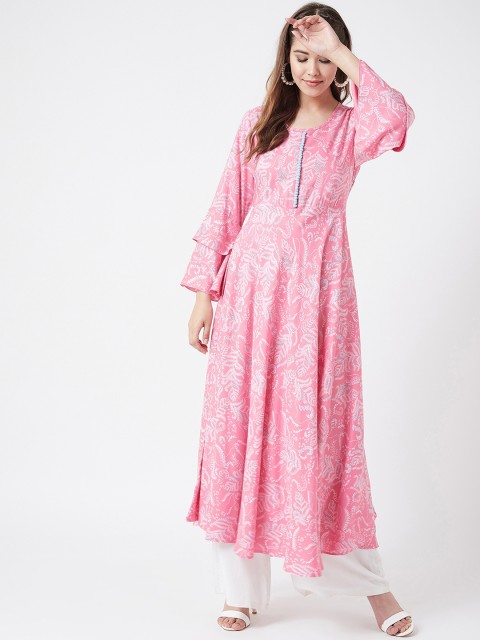 

Tissu Women Pink & Off-White Printed A-Line Kurta