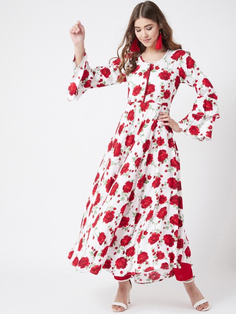 

Tissu Women White & Red Printed A-Line Kurta