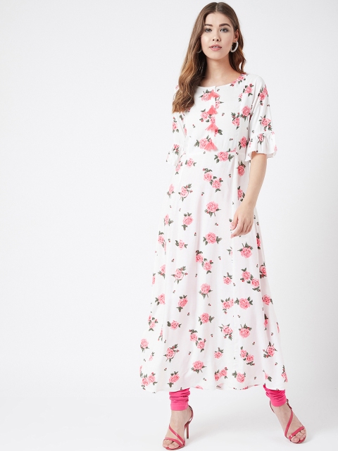 

Tissu Women White & Pink Floral Printed A-Line Kurta