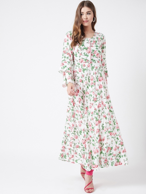 

Tissu Women White & Pink Floral Print A-Line Kurta