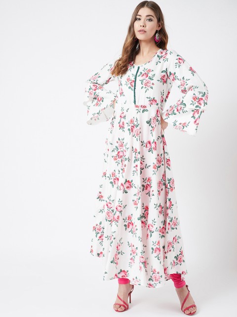 

Tissu Women White & Pink Floral Printed A-Line Kurta