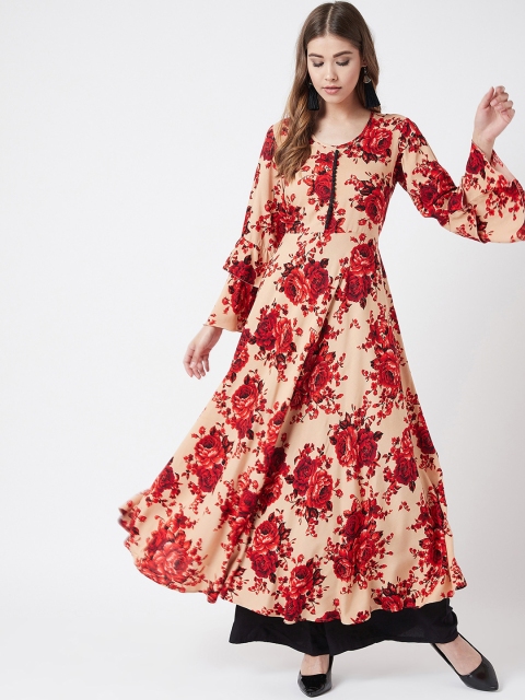 

Tissu Women Beige & Red Floral Printed A-Line Kurta
