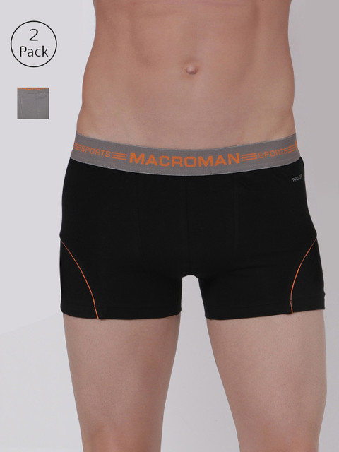 

Macroman M-Series Men Pack Of 2 Solid Trunks MSP008-BL-GR, Black
