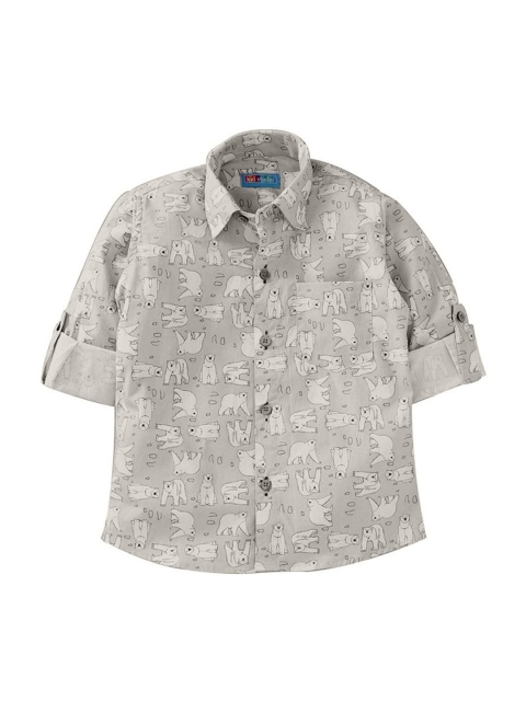 

Kid Studio Boys Grey & Off-White Regular Fit Printed Casual Shirt
