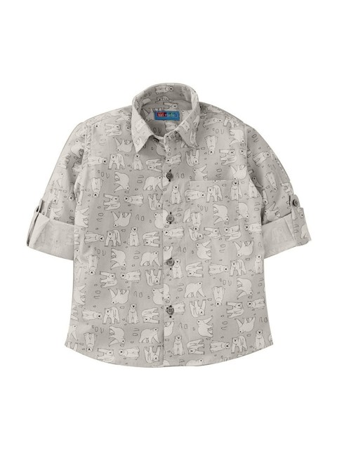 

Kid Studio Boys Grey & Off-White Regular Fit Printed Casual Shirt