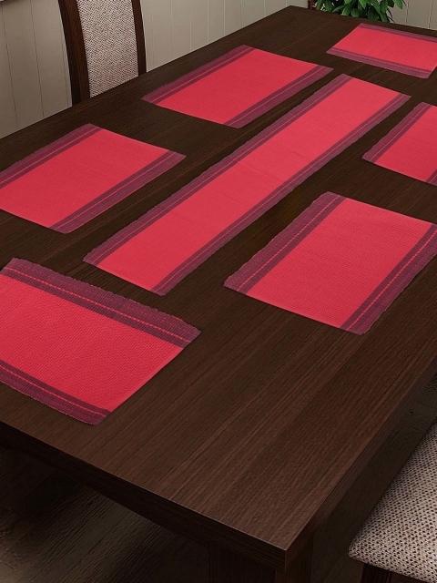 

NEUDIS Set Of 7 Red & Purple Colourblocked Table Runner With Placemats