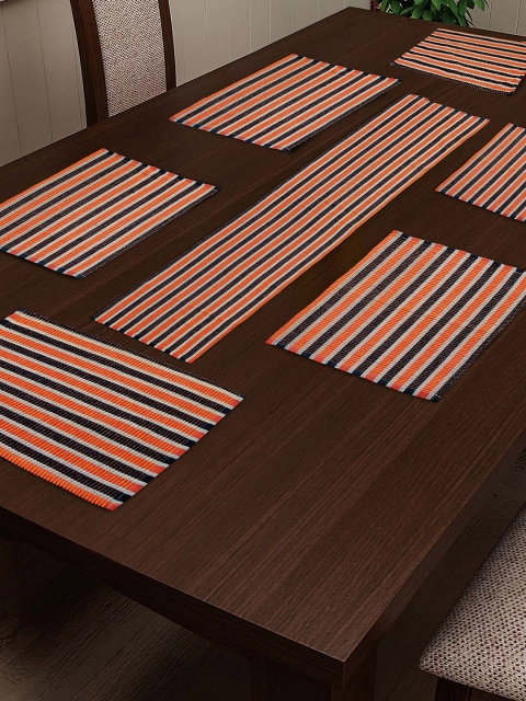 

NEUDIS Set Of 7 Blue & Black Striped Table Runner With Placemats