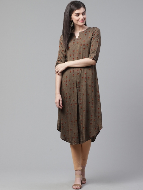 

AHIKA Women Brown & Maroon Printed A-Line Kurta