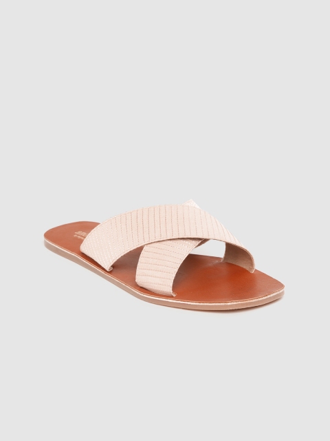 

Anouk Women Pink Self-Striped Thread Work Handmade Open Toe Flats