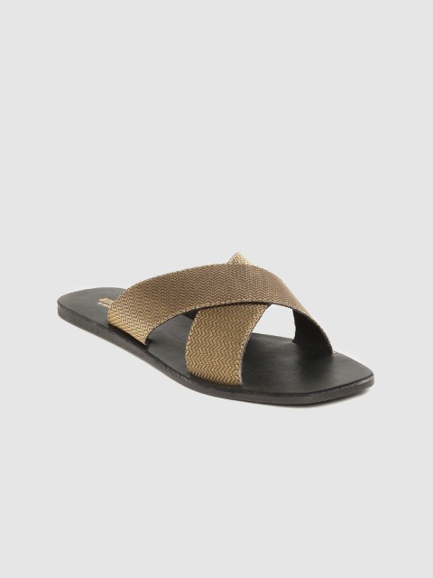 

Anouk Women Gold-Toned Woven Design Handmade Open Toe Flats