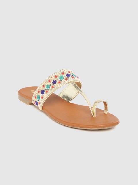 

Anouk Women Gold-Toned & Red Woven Design Handmade One Toe Flats