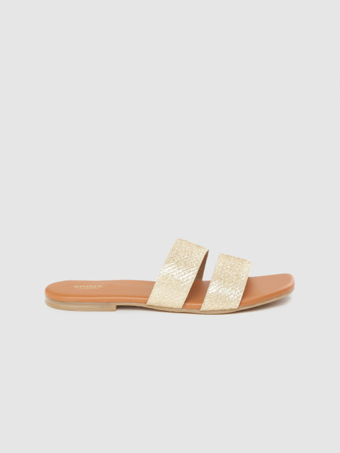 

Anouk Women Gold-Toned Self-Striped Handmade Open Toe Flats