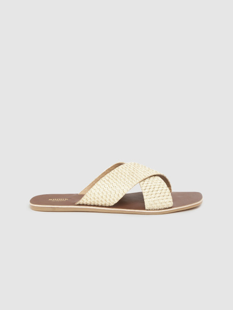 

Anouk Women Cream-Coloured & Gold-Toned Embroidered Handmade Open Toe Flats