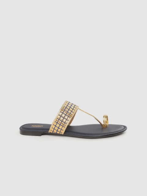 

Anouk Women Gold-Toned & Navy Handmade Woven Design One Toe Flats