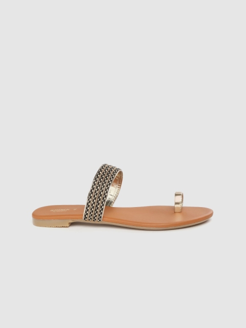 

Anouk Women Gold-Toned & Black Handmade Woven Design One Toe Flats