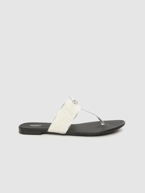 

Anouk Women Off-White & Silver-Toned Woven Design T-Strap Flats