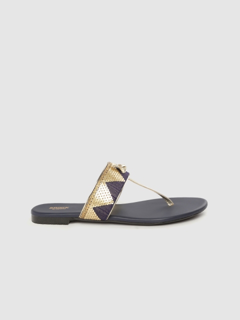 

Anouk Women Gold-Toned & Navy Blue Embellished T-Strap Flats