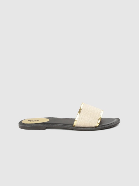 

Anouk Women Beige & Gold-Toned Textured Open Toe Flats