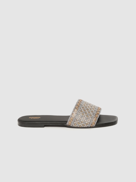 

Anouk Women Grey & Gold-Toned Embellished Open Toe Flats