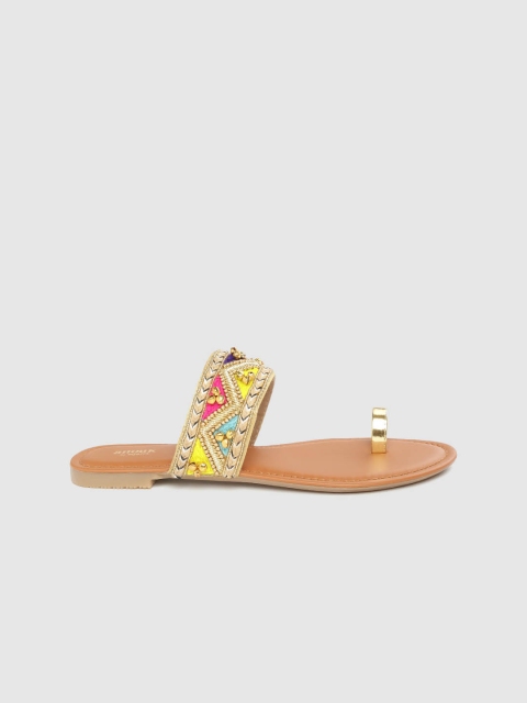 

Anouk Women Gold-Toned & Beige Embellished One Toe Flats