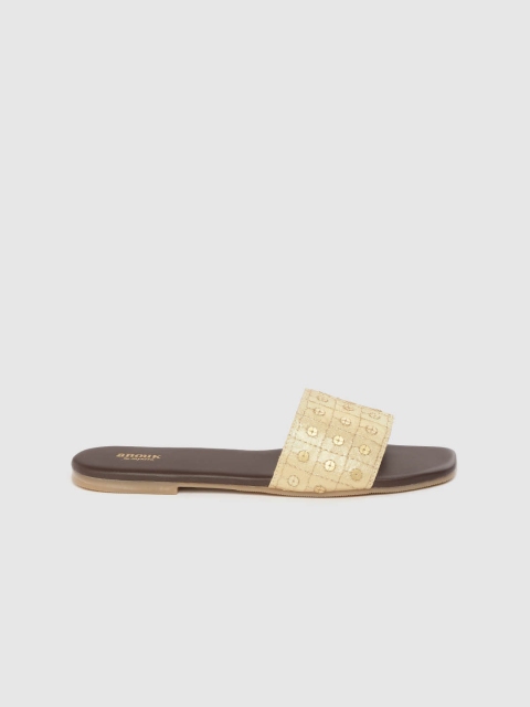 

Anouk Women Gold-Toned Embellished Open Toe Flats