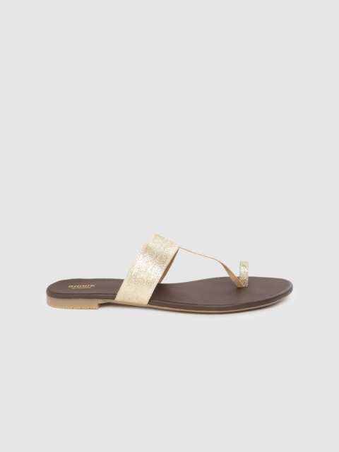 

Anouk Women Gold-Toned Woven Design One Toe Flats
